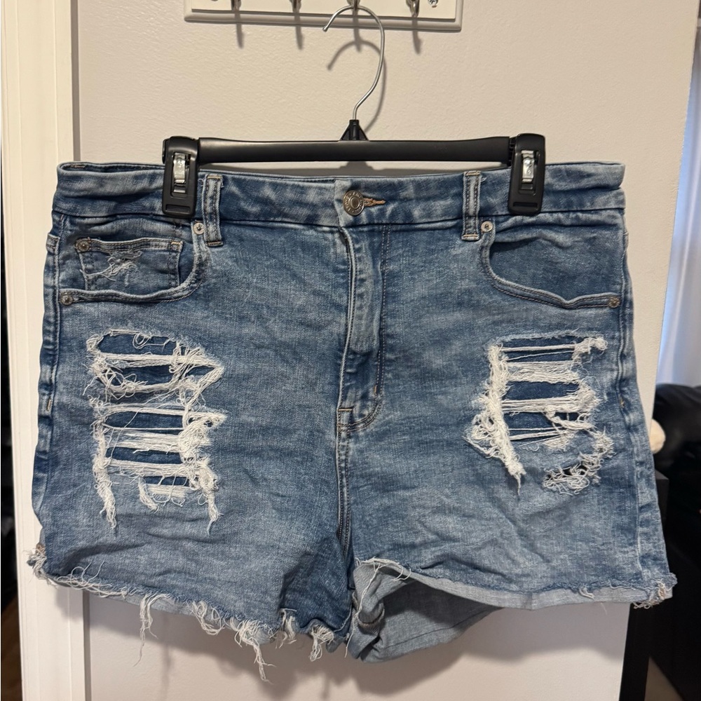 American Eagle Outfitters Blue Jean Shorts Distressed High-Waisted